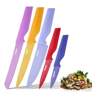 5 Piece, Knife Set, Kitchen Knife Set, Color Coded Kitchen Knife Set, 5 Color Rust Resistant Coated Stainless Steel Kitchen Knife, Dishwasher Safe Available, Kitchen Supplies Kitchen Gadgets Gift for Mom or Dad