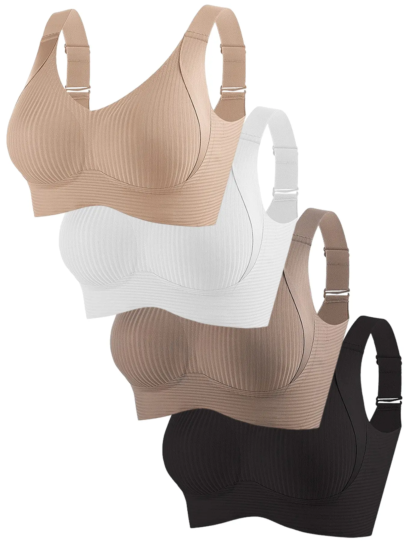 Elegant Solid Color Bra Set, Comfortable Knit Wireless Bras for All Seasons, Soft Medium Support, Non-Removable Pads, Wide Straps, Casual Comfy Bra