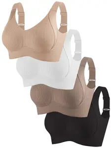 Elegant Plain Color Lingerie Set, Comfortable Knit Fabric Underwear Wireless Bras, Soft Medium Support, Non-Removable Pads, Wide Straps, All Seasons