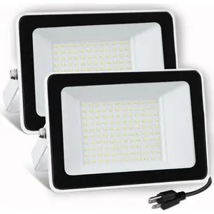 10000 Lumens LED Flood Lights,100W Outdoor  Floodlights, Lighting Angle Adjustable,Portable Light with Plug for Garage,Yard,Garden,Porch(2 Pack)