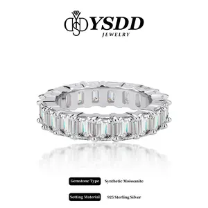 【#102 Eternity Band】9Carat Emerald Cut Synthetic Moissanite Rings in 925 Sterling Silver