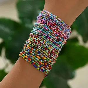 30Pcs Women Summer Bohemian Colorful Seed Bead Bracelets Multi-layer Bracelets - Colorful Stackable Handmade Jewelry, Suitable for Daily & Vacation Wear Accessories