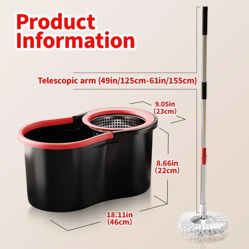 Spin Mop And Bucket Set with Wringer, 360° Rotating Mop Bucket System, Includes 3 Microfiber Mop Refill Heads And A 61-Inch Adjustable Stainless Steel Handle, Ideal for Bathroom Use, Efficient Floor Cleaning, Home Cleaning