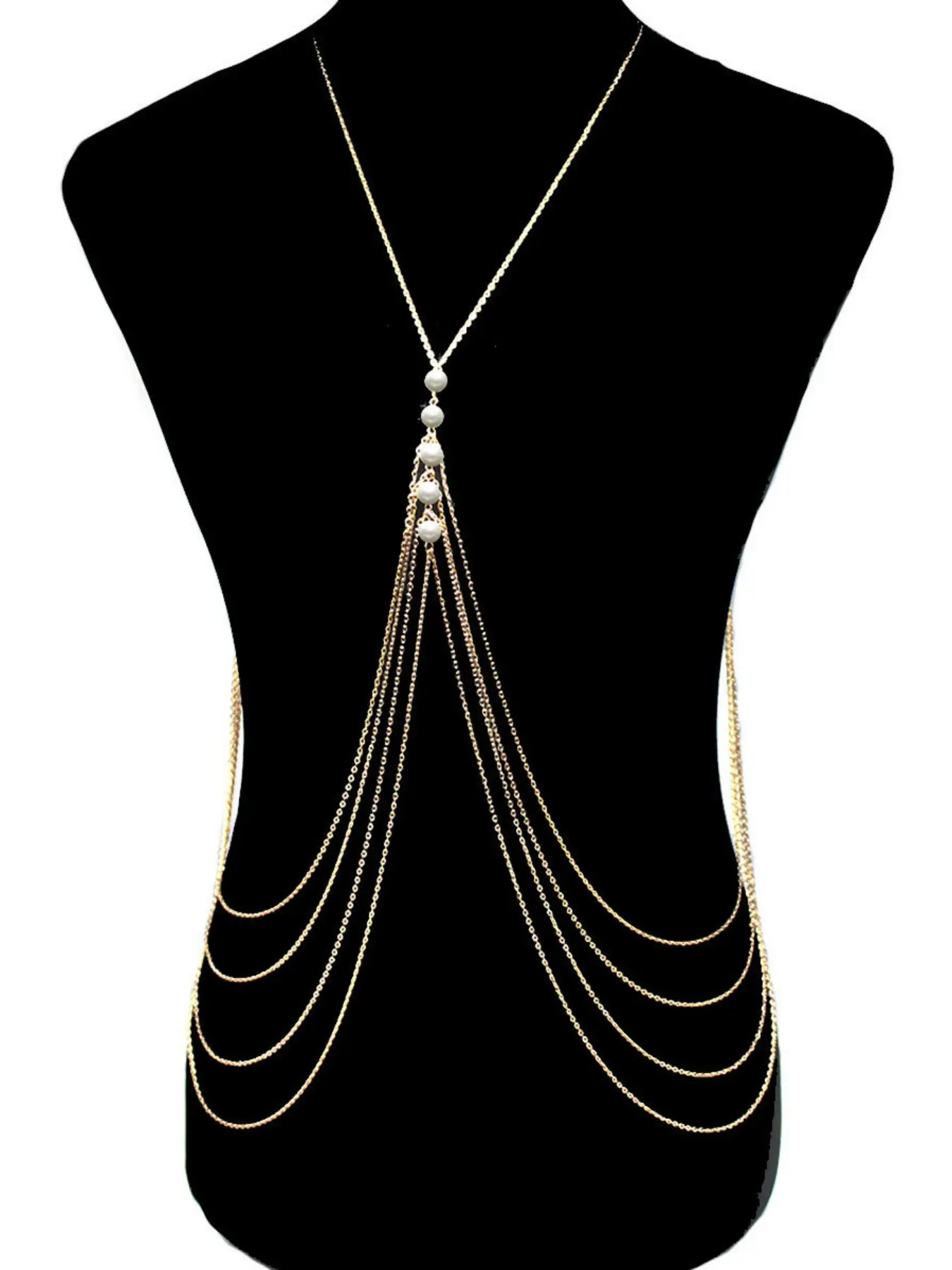 Fashion Exaggerated Multi-Layer Fringe Pearl Body Chain, Sexy Metal Chain Waist Belt Chest Chain, Trendy Jewelry Accessory