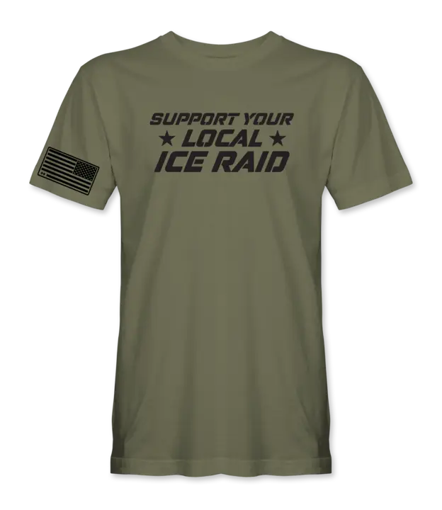 Unisex Graphic T-Shirt with 'Support Your Local Ice Raid' Print - Soft Ringspun Cotton Top in a Modern Loose Fit, Printed in USA