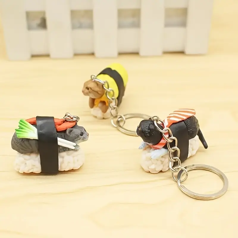 Cute Sushi Cat Keychain Set, Resin Hanging Pendant for Bag & Mobile Phone Accessory, Perfect Gift for Friends & Daily Use, Keychain Charm, Keyrings