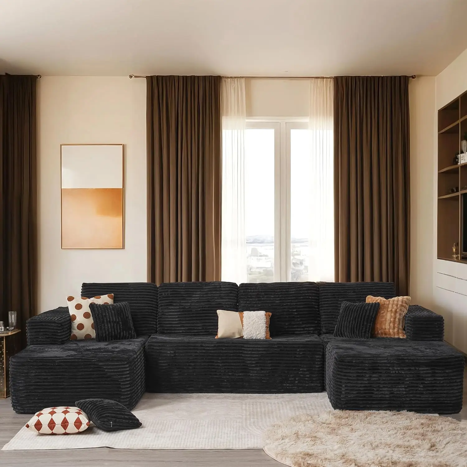 [2 Packs Shipped]132-inch U-Shaped Sectional Corduroy Sofa - Modern and Soft for Living Room, Comfortable, No Assembly Required, Popular Boneless Sectional Sofa for Multiple People, Cloud U-Shape Sectional Couch