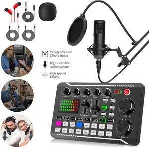 F998 USB Audio Interface with Studio Sound Card Kit, Professional Live Mixer with Voice Changer & 16 DSP Effects for Podcast Equipment, Streaming Broadcasting for PC/Mac/Smartphone Recording