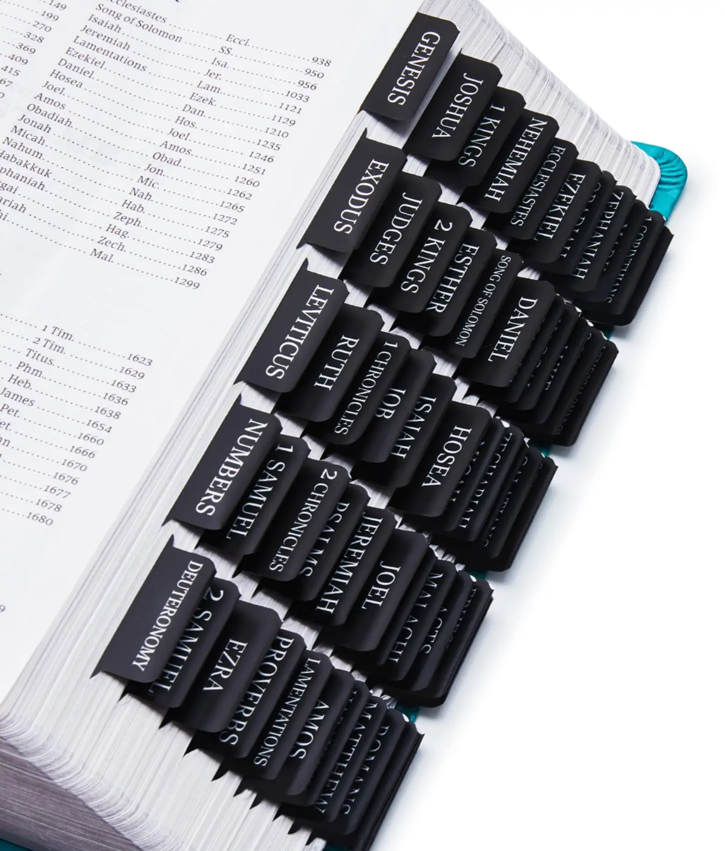 Laminated Bible Tabs for Women & Men - Large Print Tabs for Study Bibles, Boho Theme for Easy Navigation and Quick Reference - Easy-to-Read and Apply Tabs for All Ages-Black