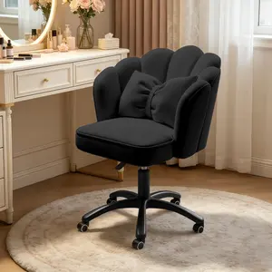 【Mother's Day】 Vanity Office Chair Cute Petal Desk Chair, Modern Fabric Home Butterfly Chairs Height Adjustable Chair Makeup Chairs Computer Chair