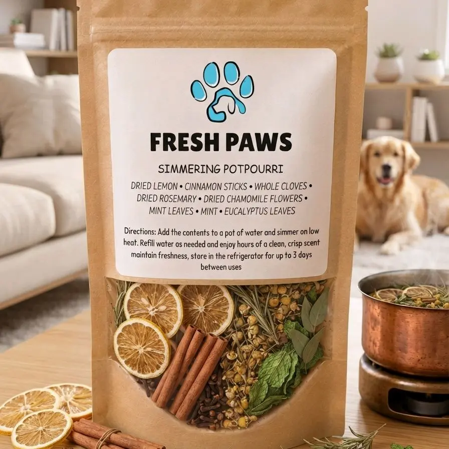 Fresh Paws Dried Herbs Simmering Potpourri - Pet Odor Neutralizing Home Fragrance, Citrus Linen Scent, 1 Sachet in Re-Seal Bag for Water Simmering