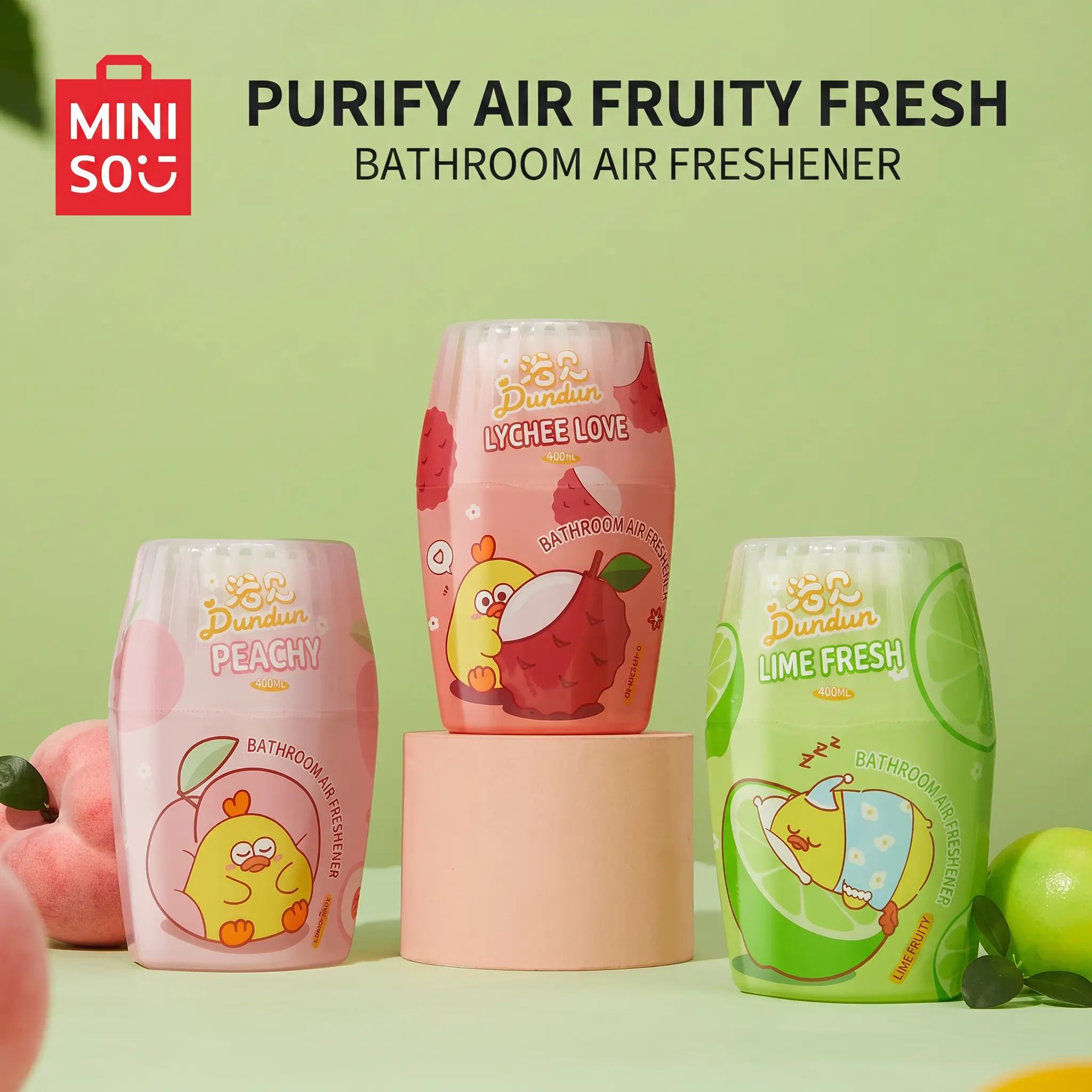 MINISO Dundun Chicken Bathroom Air Freshener – Long-Lasting Gel Air Freshener, Cute Cartoon Bathroom Deodorizer, Fruity Fragrance Odor Eliminator for Bathroom, Bedroom, Office and Small Spaces