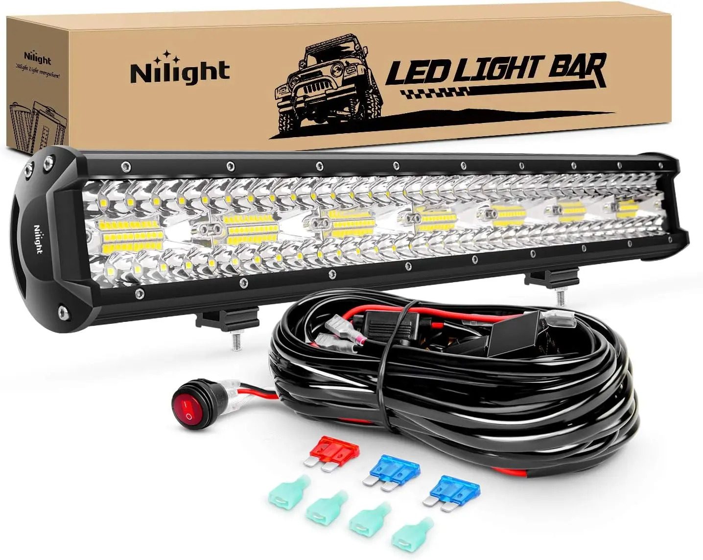 Nilight 20-Inch 420W Triple Row Flood Spot Combo Work Light Bar, 42000 Lumens, Heavy Duty Harness, Off-Road LED Car Lights, Led Lights Car, Off Road Lights