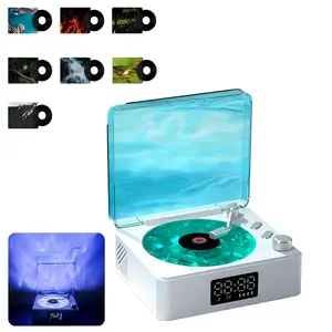 Vinyl Player Waves Bluetooth-compatible Speaker, Ocean Sounds Noise, Retro Bluetooth-compatible Speaker with Ambient Light and Timer, Portable Mini Record Player