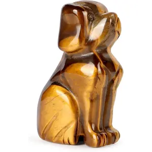 2" Tiger Eye Stone Dog Crystal Animals Figurine Carved Gemstone Puppy Dog Statue Sculpture Craft Gift Home Decor