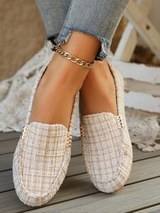 women's fashionable plaid pattern slip on flats, trending shoes, casual fashion shoes, lightweight breathable white shoes for women & girls, walking shoes, footwear