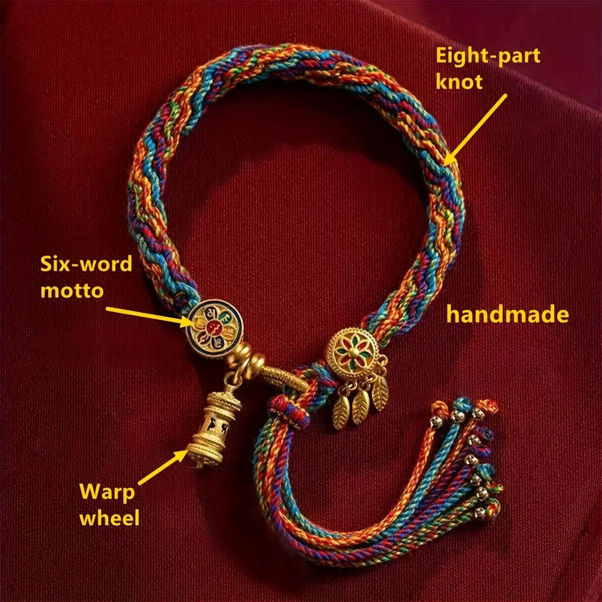 Vintage Tibetan Handwoven Multicolor Bracelet, DIY Adjustable Daily Wear Accessory, Synthetic Fiber Rope, All-Seasons Wearable