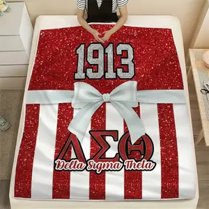 1pc Delta Sigma Theta Sorority 1913 Greek Letters Throw Blanket Heavy-Duty Red & White Striped Design with ΔΣΘ Emblem, Soft Bedspread for Couch, Bed, Travel - Ideal Gift for Members & Fans, Neutral Blanket, Blanket For Summer, Throw Blanket For Couch
