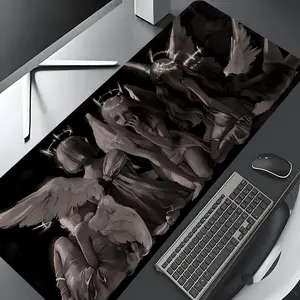 Gothic Dark Angel Statue Design Large Gaming Mouse Pad, Aesthetic Desktop Drotection Pad,Washable Rubber Pad Non-Slip Lock Edge Multi-Size Mouse Pad Suitable For Home Office, Good Gift for Family and friends, Desktop Accessory, Office Desk Accessories