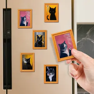 Cute Cat Refrigerator Magnets, Adorable Black & White Cat Design, Funny Wooden Rebellious Cat Smoking Art Print Fridge Magnets, Strong Magnets Refrigerator for Home Kitchen Office Decor