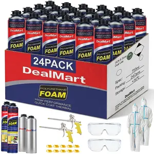 Spray Foam Insulation Kit (24 x 26.5 oz./480 Board Ft), Closed Cell Wide DIY Spray Foam, Self-Expanding Polyurethane Insulation, Includes Gun & Cleaner, for Garage Doors, Attics & Walls, 24-Pack
