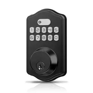 Smart Digital Electronic Deadbolt Door Lock  Keyless Entry Auto 100 Custom Codes Easy Installation Keypad For Front & Residential Commercial At1 Matte Black