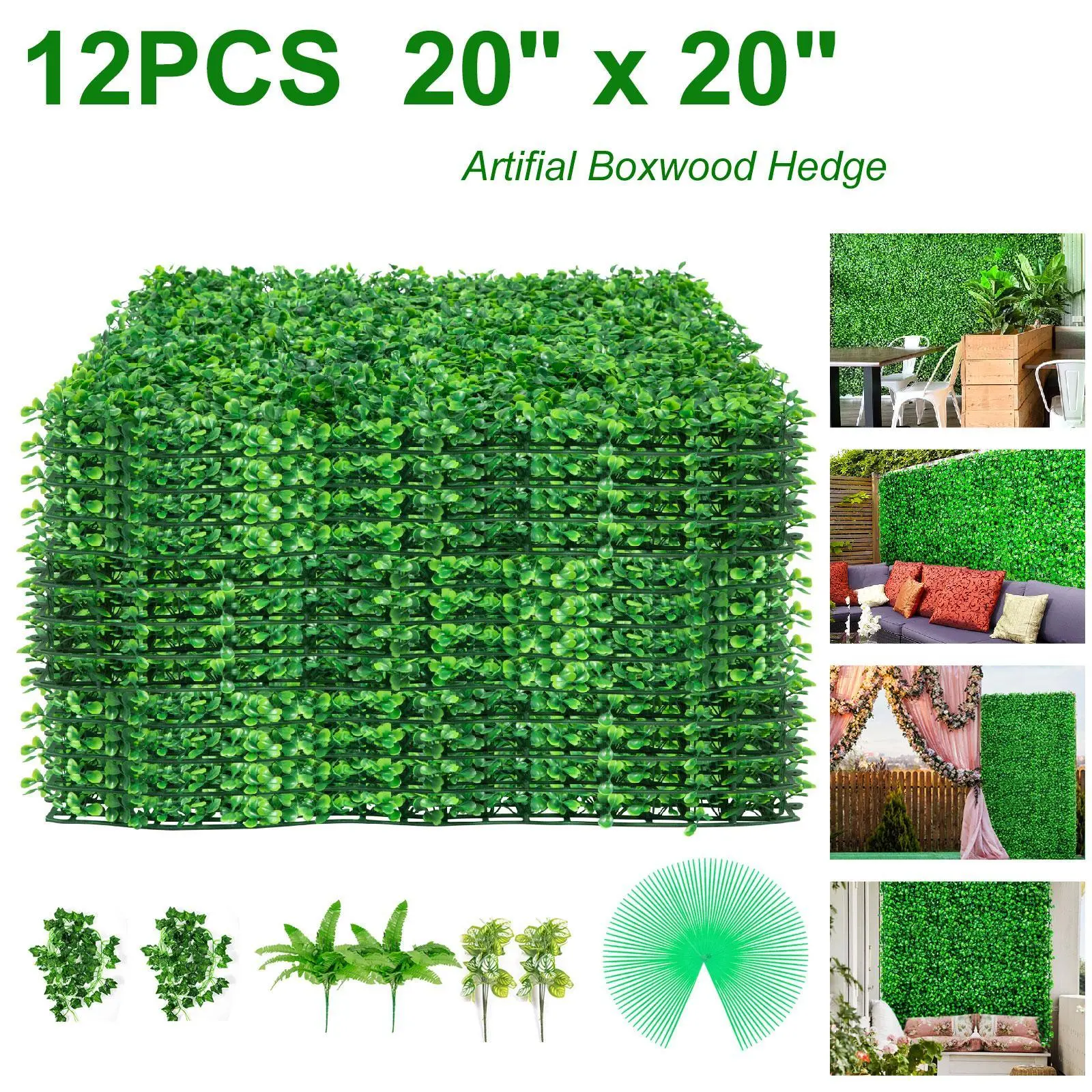 【SummerFinds】VEVOR Artificial Boxwood Panels,  12 PCS 20\"x20\" Boxwood Hedge Wall Panels, PE Artificial Grass Backdrop Wall 1.6\", Privacy Hedge Screen for Decoration of Outdoor, Indoor, Garden, Fence, and Backyar