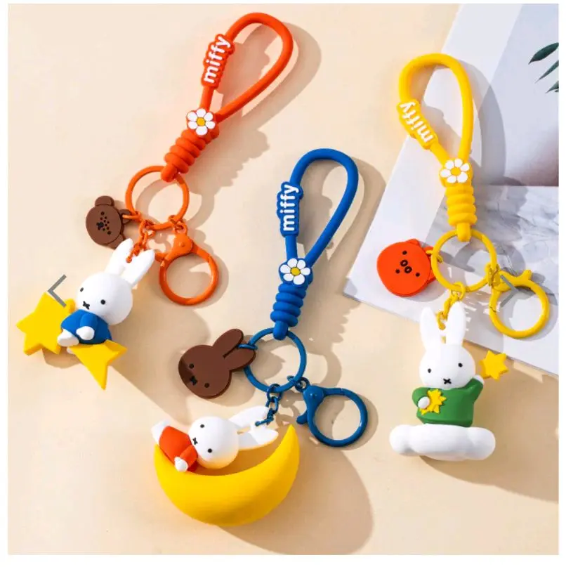 Kawaii Miffys Rabbit Under The Moonlight Keychain - Official Miffy Moon Keychain, Decorated With Stars And Clouds, Unique Key, Bag, And Backpack Accessory, Gift For Children, Girls, And Anime Collectors