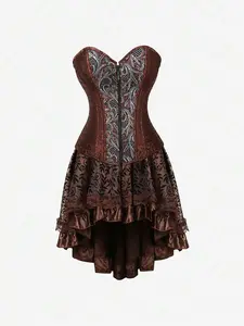 2-Pieces Womens Steampunk Corset Skirt Set MILALEE Retro Corset Top with Matching Skirt Perfect for Halloween Pirate  Renaissance Themed Parties 8105/2836/8103/2837/8107/7056