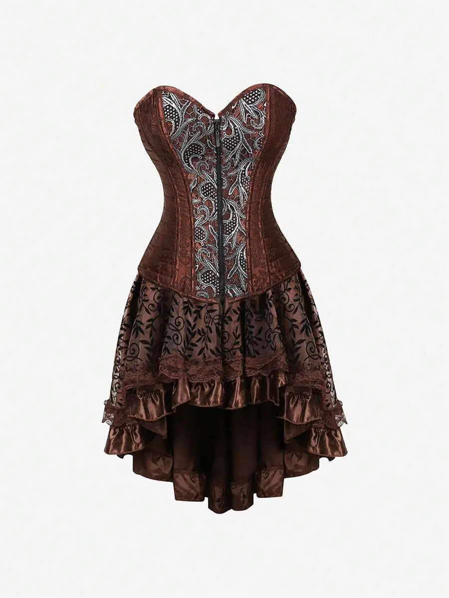 2-Pieces Womens Steampunk Corset Skirt Set MILALEE Retro Corset Top with Matching Skirt Perfect for Halloween Pirate  Renaissance Themed Parties 8105/2836/8103/2837/8107/7056 Formal Mesh Corset Costume