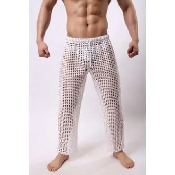 new fashion men sexy mesh trousers men casual hollow trousers