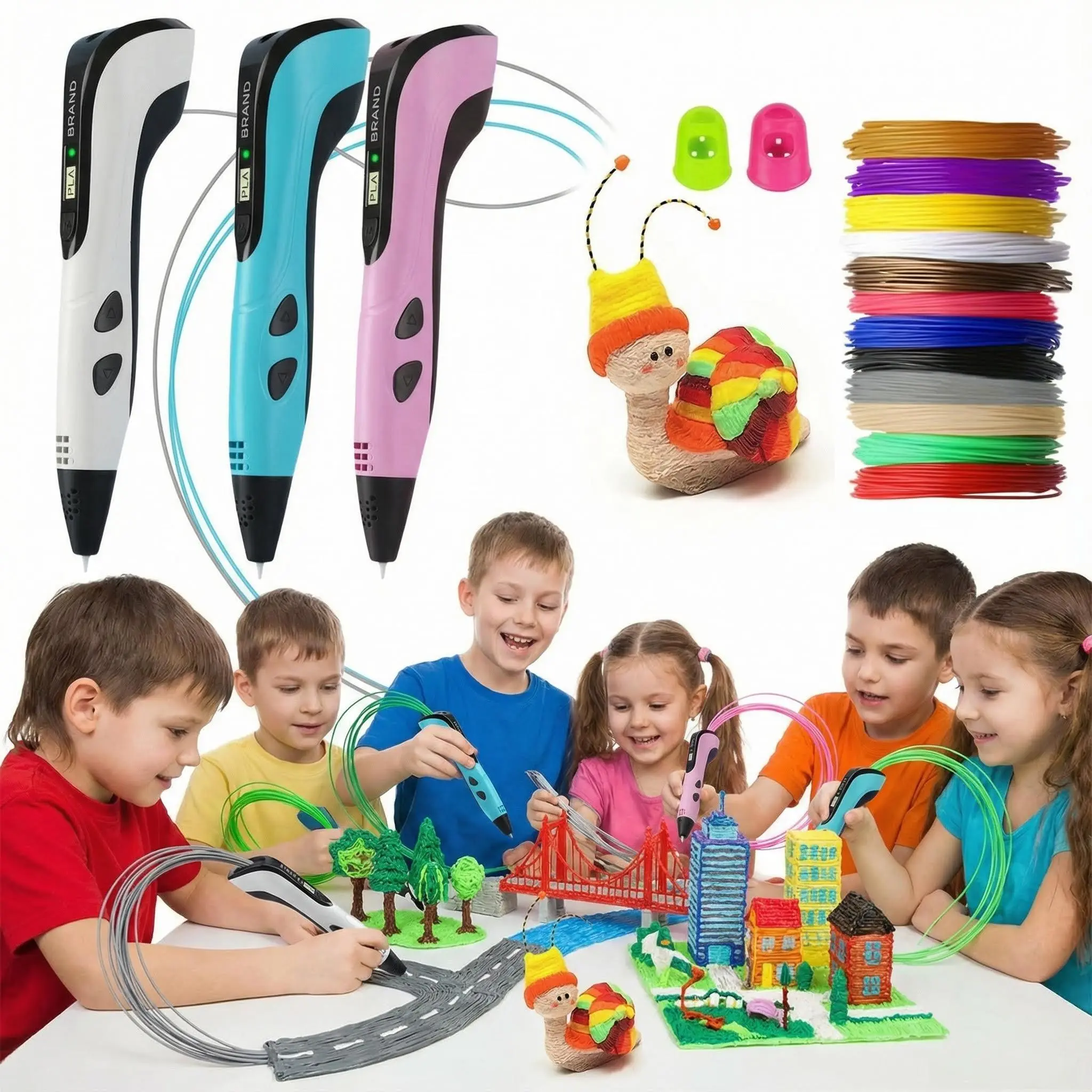 Children's gifts, children's toys 3D Printing  with USB Type-C Power Cord, 12 Colors of Filament, Stepless Speed Slider, Ceramic Nozzle