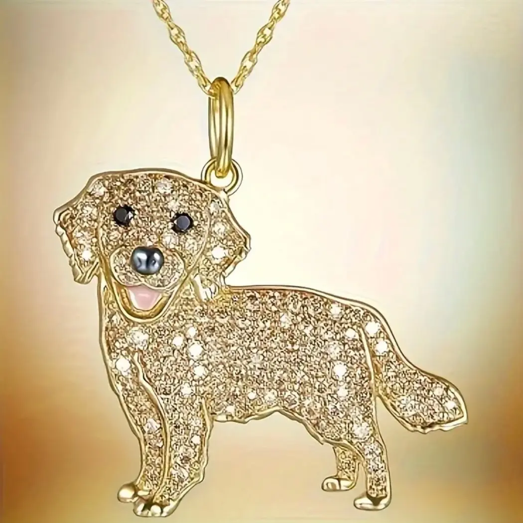 Sparkling Golden Retriever Dog Pendant Necklace