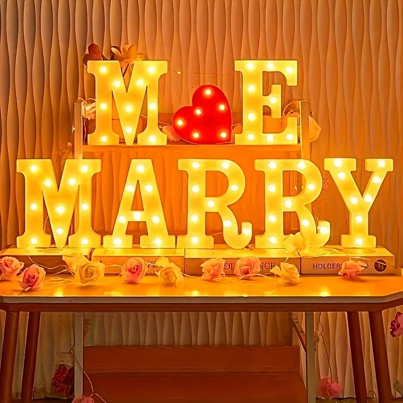 MICRENCY 'Marry Me' Vintage LED Sign - Love Theme Gemstone LED Lights, Warm Glow, Battery & Plug-Powered, ABS-Infused Indoor Decoration for Romantic Events