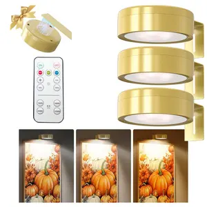 Wireless Metal Wall Lights Set, LED Art Lamp Battery Powered, Magnetic Wireless Spotlight with Remote Control, Three Lighting Modes