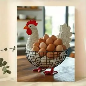 Charming Rooster & Egg Basket Canvas Wall Art – Rustic Farmhouse Decor for Kitchen, Living Room, or Office, Perfect Easter, Mother's Day, or Birthday Gift