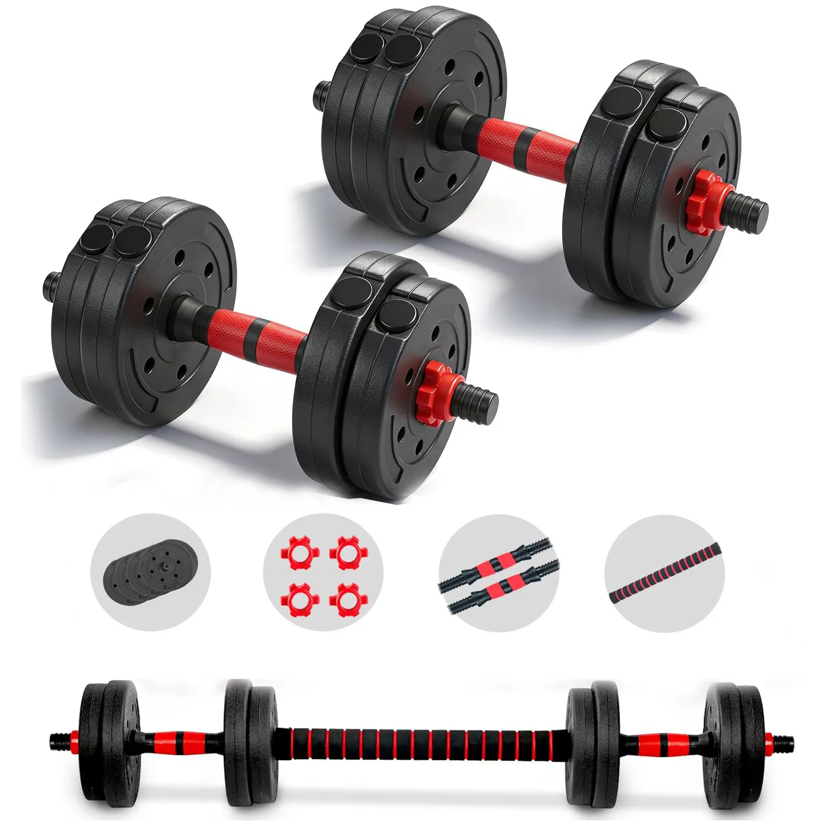 22lb Adjustable Dumbbells Set - 3-in-1 Convertible Free Weights to Barbell for Men & Women, Noise-Reducing Polyethylene Workout Equipment for Home Gym, Home Fitness Equipment, Dumbbell Converter Bar
