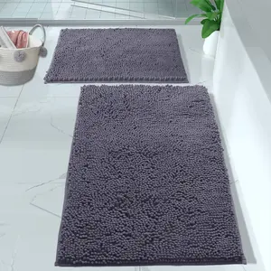 2 Piece Bathroom Rug Set - Premium Plush Bath Mat Shower Rugs, 1" Chenille Microfiber, Non-Slip & Absorbent, Soft & Cozy, Durable Stylish (20x30 & 16x24 inches, Dark Grey)