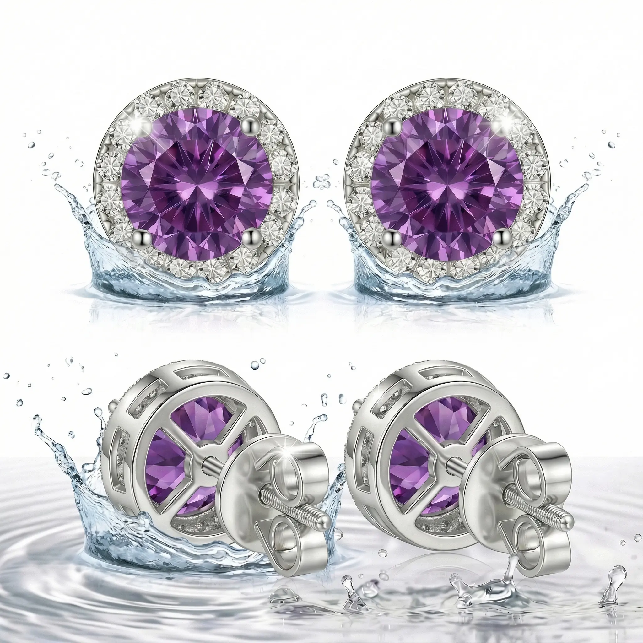 S925 Sterling Silver Purple Amethyst Stud Earrings | Romantic Birthday Gift for Wife | Unisex Hypoallergenic 14K Gold Plated Stress Relief Earrings for Women Men.mothers day gift ideas