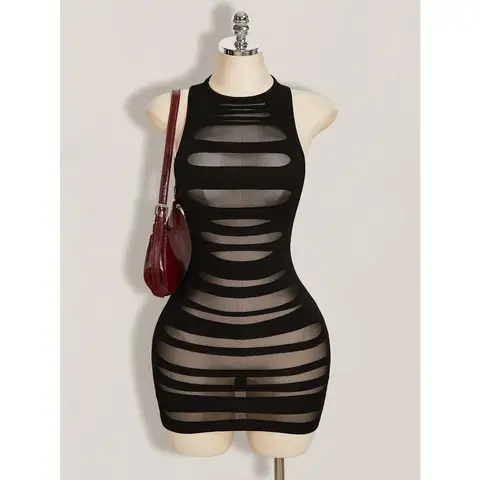 Summer Y2k Women's Going Out Black Club Goth Backless Solid Color Criss-Cross Backless Casual Mini Dress
