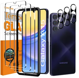 3 Pack Screen Protector for Samsung Galaxy A15 5G + 3 Pack Camera Lens Protector, Ultra HD Tempered Glass, 9H Hardness, Anti Scratch, Easy Installation