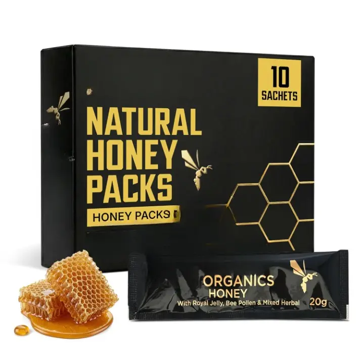 Organic Honey Pack, Premium Natural Pure Honey, 20 g Sachets, Pack of 10