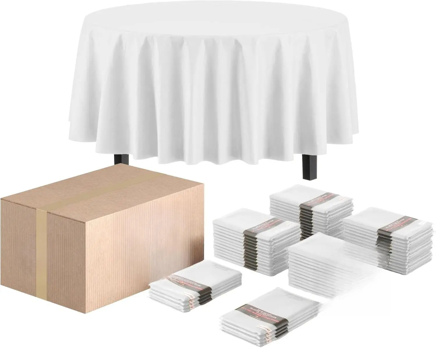 Party Solids White Round Tablecloths 48 Pack 84 Inch Plastic Disposable Table Cloth for Indoor Outdoor Events Weddings Birthdays and Barbecues