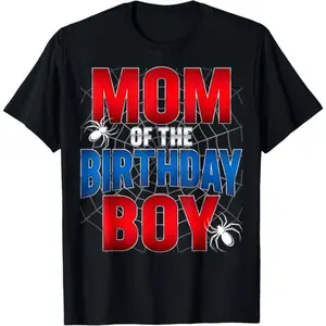 Mom Of The Birthday Boy Shirt Matching Family Spider Web T-Shirt