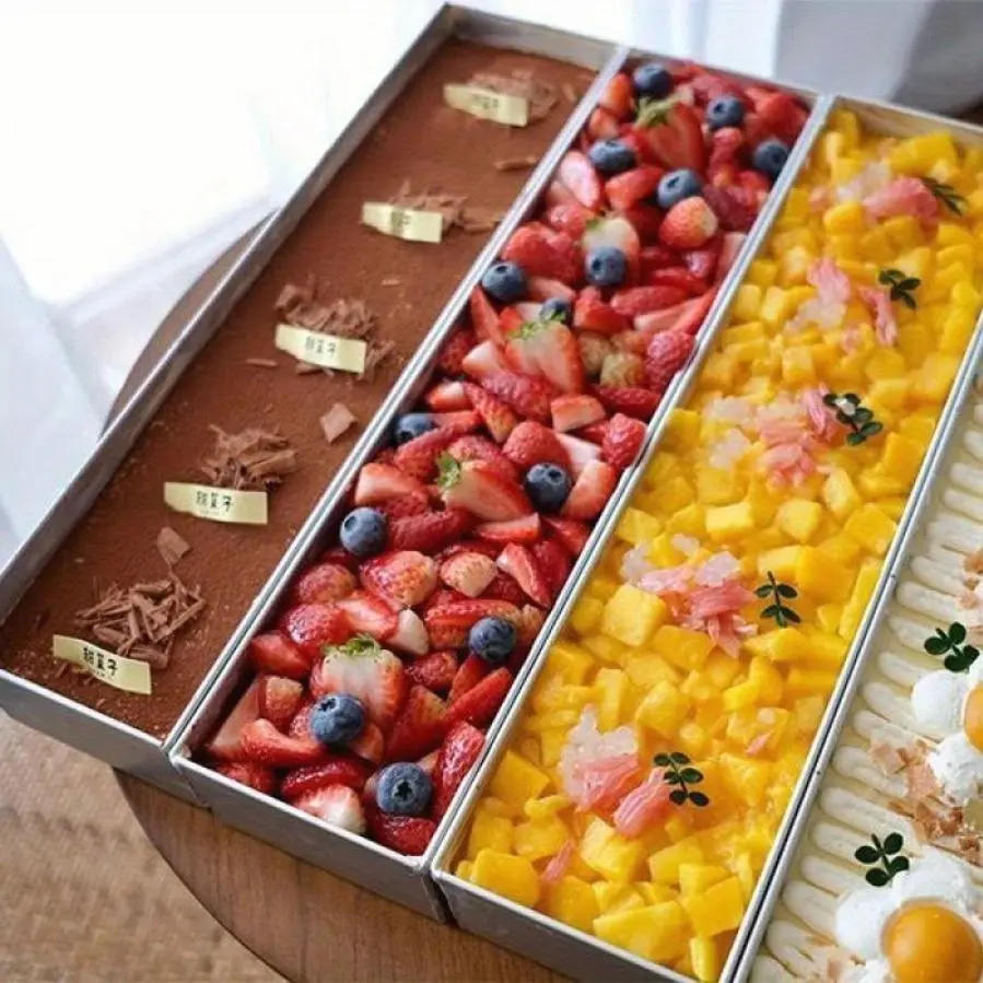 3pcs/ 1pc, detachable side cover rectangular cake mold, oven cake tray, tiramisu cheese chiffon cake, non-stick aluminum  cake tray, reusable, easy to clean