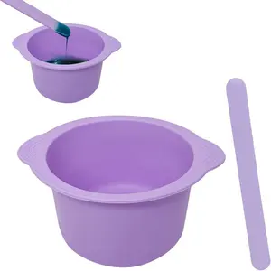 Silicone Wax Bowl and Liner Set for Hair Removal, Non-Stick Wax Pot with Spatula Sticks(purple)