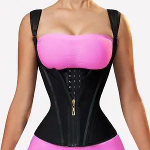 Waist Trainer Corset for Women |       Adjustable shoulder straps and steel frame support |       Double Compression Shaper with Zipper Closure |       Fashionable black, smooth latex fabric |       Vest for Control of Abdomen, Can Enhance Posture and Wai