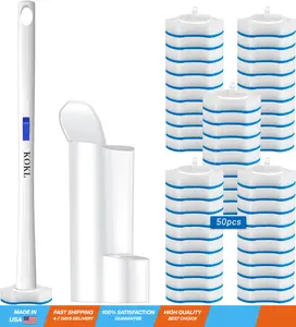 Disposable Toilet Brush, Toilet Bowl Cleaner Brush with 50PCS Toilet Brush Refills, Toilet Cleaner Refill Pads, Disposable Toilet Bowl Brush and Storage Caddy for Bathroom Cleaning(1-Set)