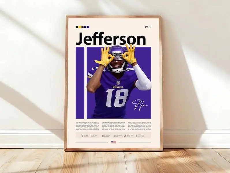Justin Jefferson Poster Sports Poster, Football Poster Unframed