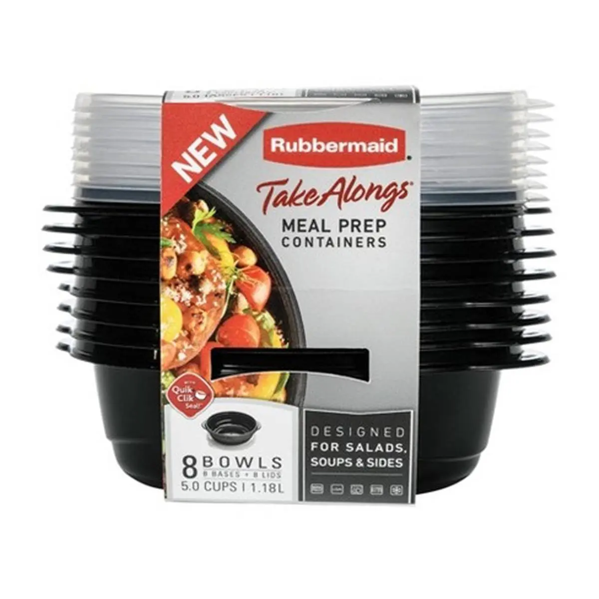 Rubbermaid Take Alongs Food Storage Containers - 8-Pack Lightweight Oval Durable Plastic, 5 Cups, Black Lids, 1.18 lbs, 6.75x8.75x7.75 Inches, Microwave-Safe, Dishwasher-Safe, Keeps Wet and Dry Foods Secure, Default Meal Prep for Work, 6.75 X 8.75 X 7.75